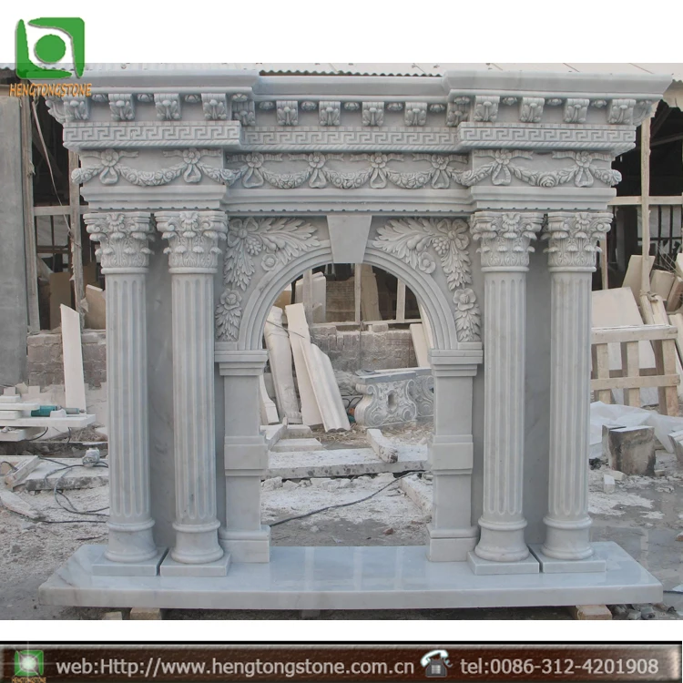 Wholesale Home Decorative European Style White Marble Column Engraving Fireplace Surround
