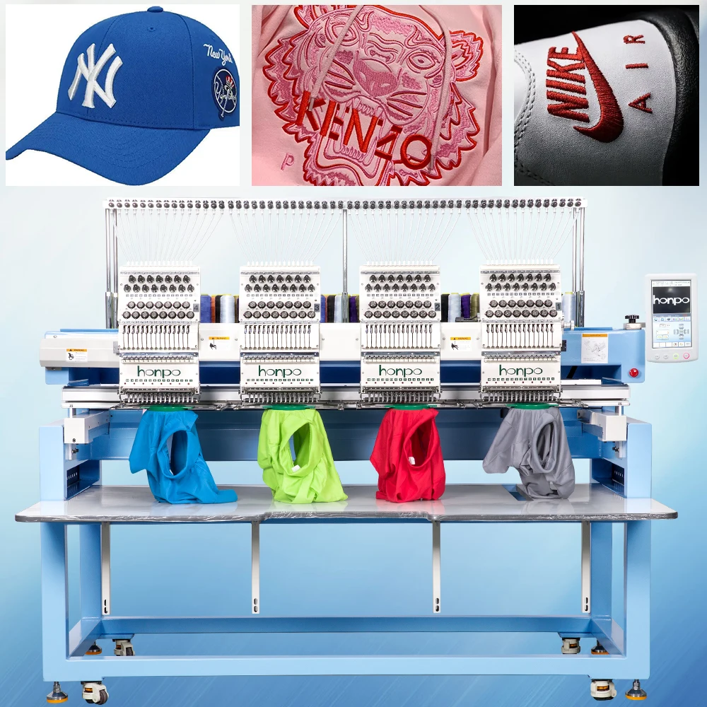HONPO Best 4 Head Hat Flat Embroidery Machine  1000 spm Industrial embroidery machine for Cap Tshirt flat embroider