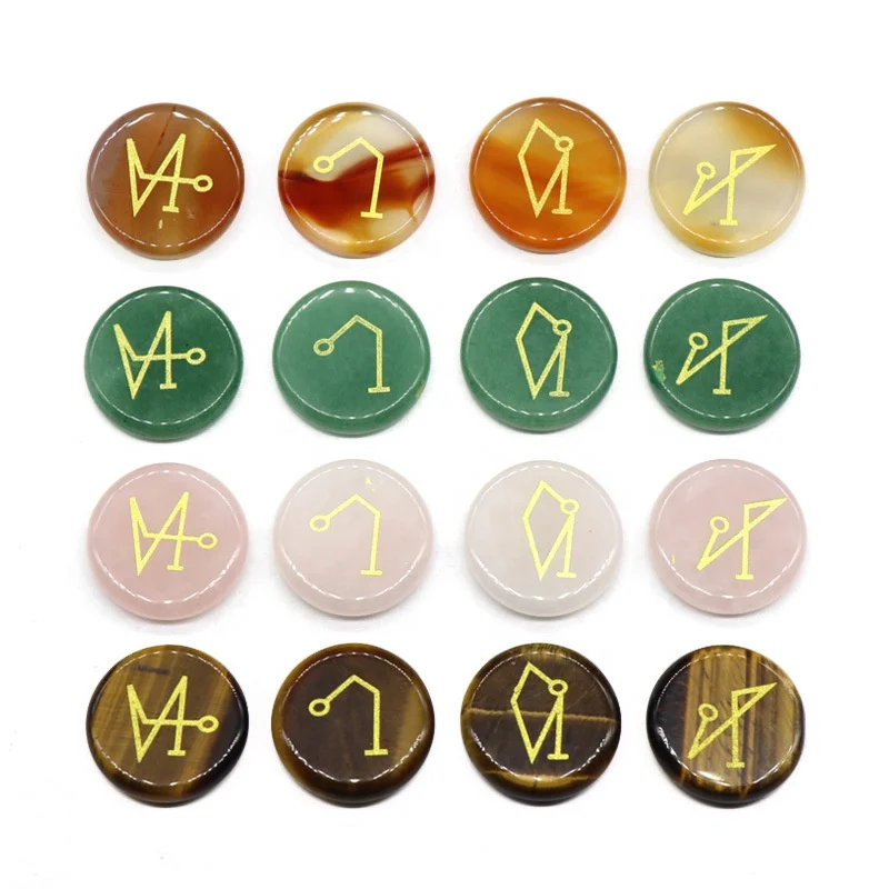 factory outlet  selling agate crystal gem ancient Greek energy four angels guarding Reiki carve symbol Circular Stone