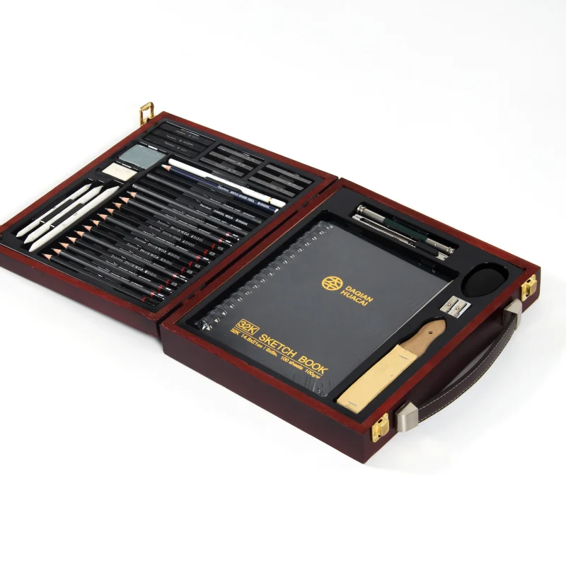 New Product Hot Sale 38pcs Deluxe Mega Sketching Pencil and Drawing Set in Wooden Box