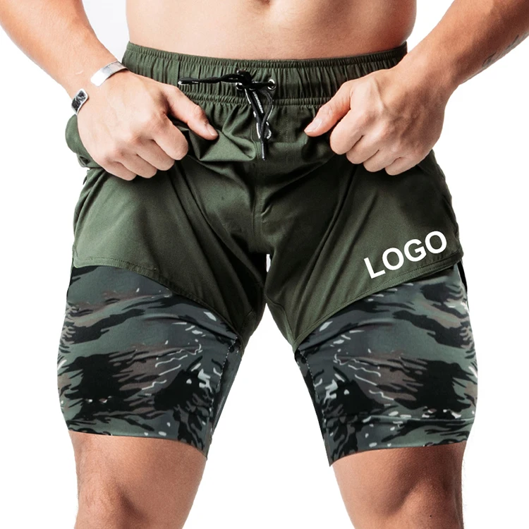 High Quality Custom Logo Athletic Workout Running Shorts Double Layer Fitness Gym Sport Shorts For Men