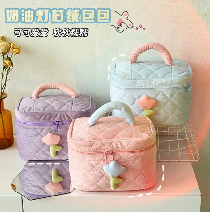Girl cute high-value tulip cosmetic bag large capacity ins wind corduroy storage bag wash bag wholesale