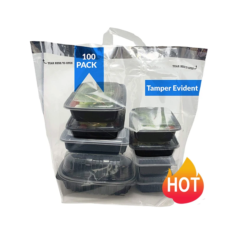 Restaurant Adhesive Seal Tamper Proof Food Delivery Clear Plastic Hand Bag Reusable To Go Bag Carry Out Bag