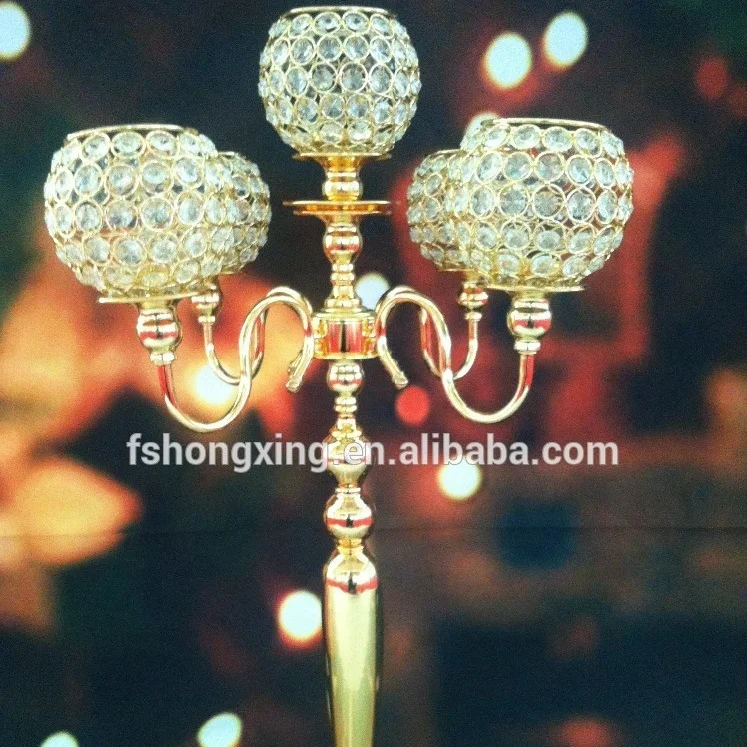 Tall Wedding Crystal Globe Candelabra for Wedding Supplies Gold Glass Wedding Table Decoration Fashionable Letterpress Printing