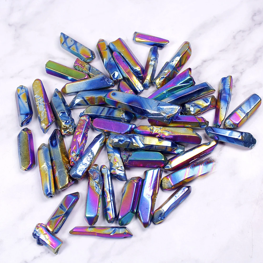 Natural Clear Quartz Titanium Coated Rainbow Crystal Quartz Home Decoration Tumbled Raw Stone