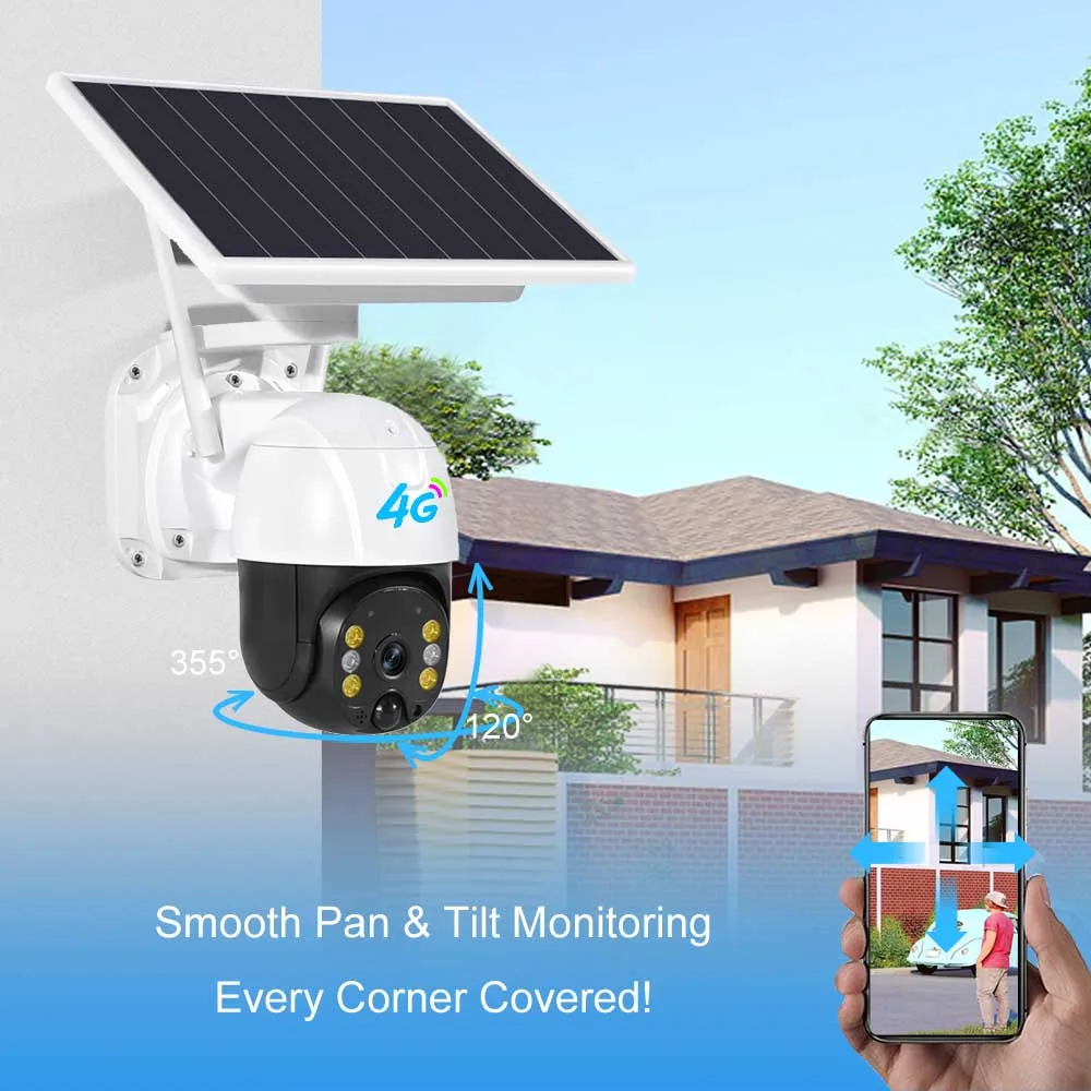 QEARIM solar battery powered outdoor security camera Low power PIR detection ICSEE 3g 4G LTE Sim card solar ip camera