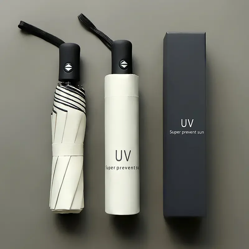 YB Wholesale Promotional 3 Folding Uv Automatic Umbrella for Rain Windproof Custom Umbrella with logo Prints