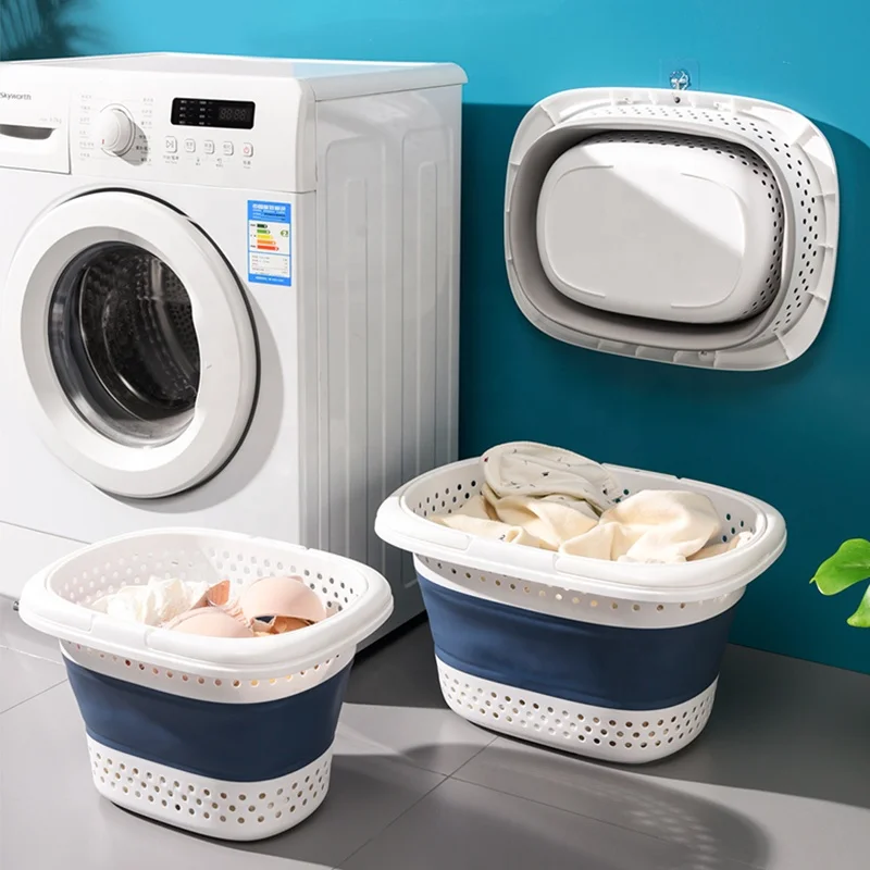 Foldable dirty clothes basket perforated free clothing storage basket wall hanging household laundry basket