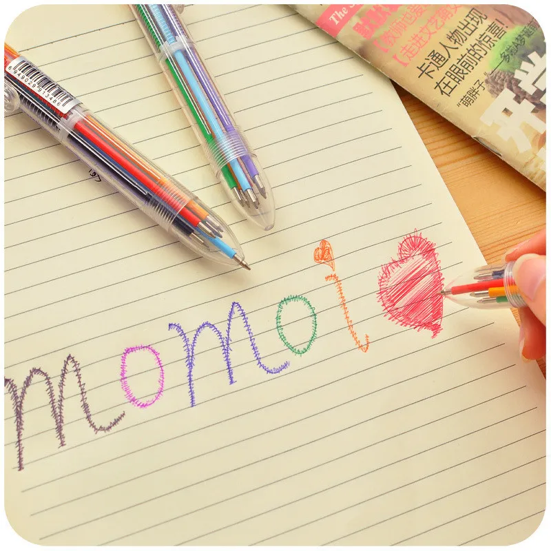 Multi 6 Color In One Set Korean creative cute cartoonulti-function press Supplies Stationery Kids Ballpoint Pen