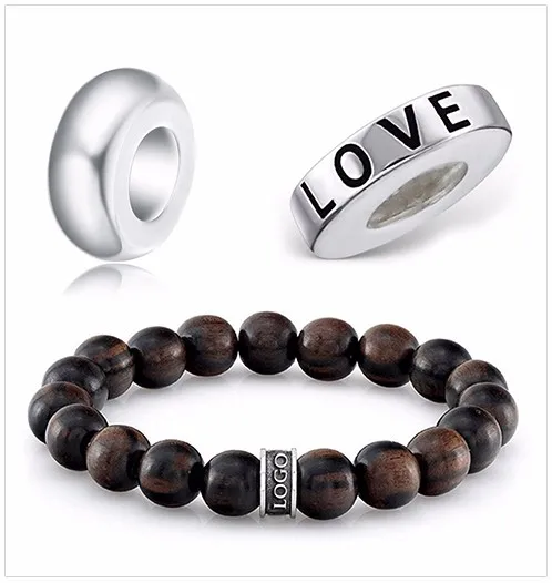 Wholesale 925 sterling silver engraved logo charms stopper beads fit bracelet