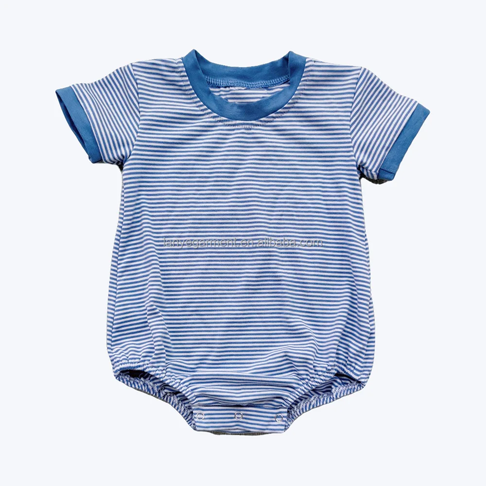 Unisex Baby Tiny Stripe Bubble Rompers Monogram Newborn Summer Cotton Knitted Little Kids Onesie Bodysuit Clothes