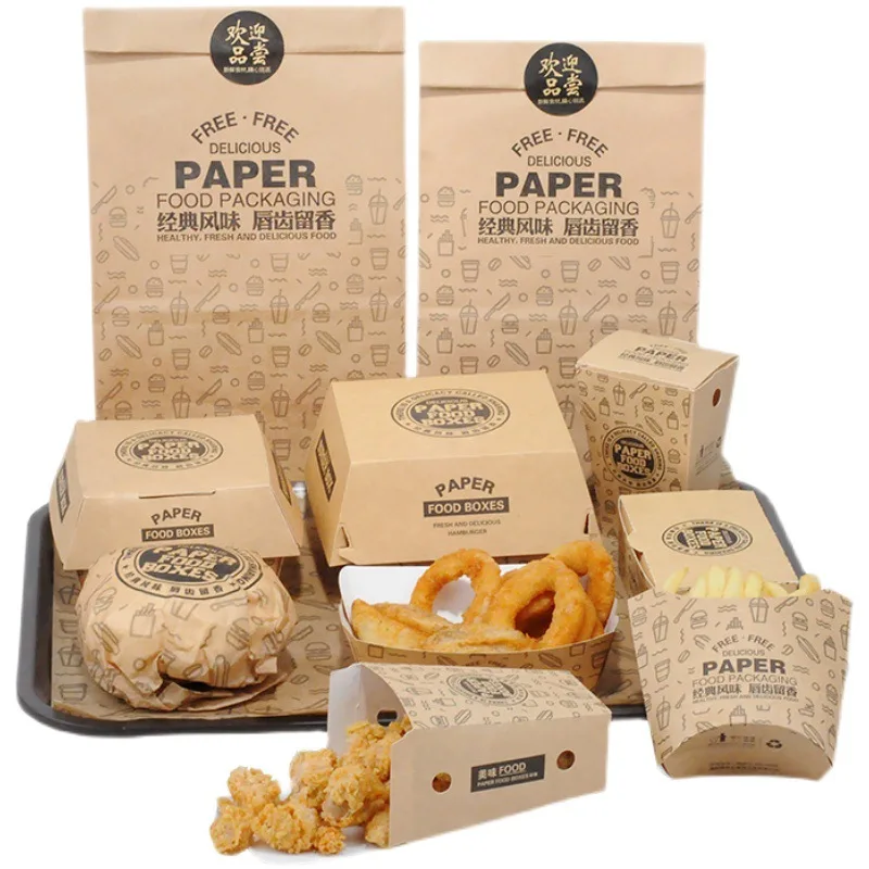 Custom Printed Thickened Square Paper Box Biodegradable Disposable Kraft Paper Hamburger Box Container Packaging Kraft Paper Box