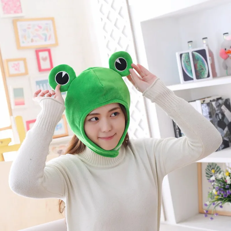 Cute Plush Big Ear Frog Head Cover Halloween Costume Cosplay Party other Winter Hats for Adult and Kids