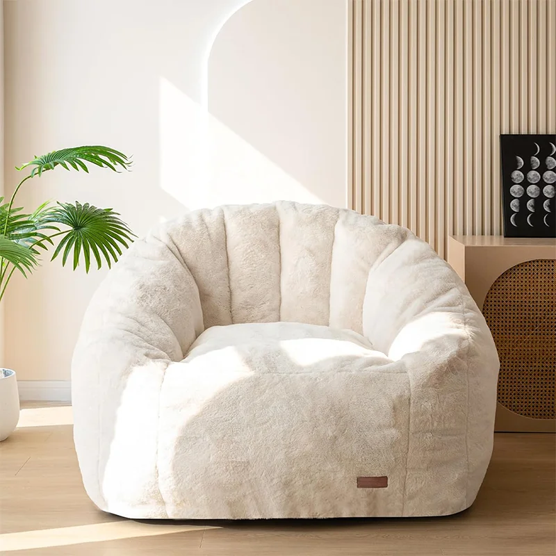 Oversized Bean Bag Floor Sofa Adults Eco-friendly Faux Fur Shell-Shaped Large Giant Bean Bag Chair