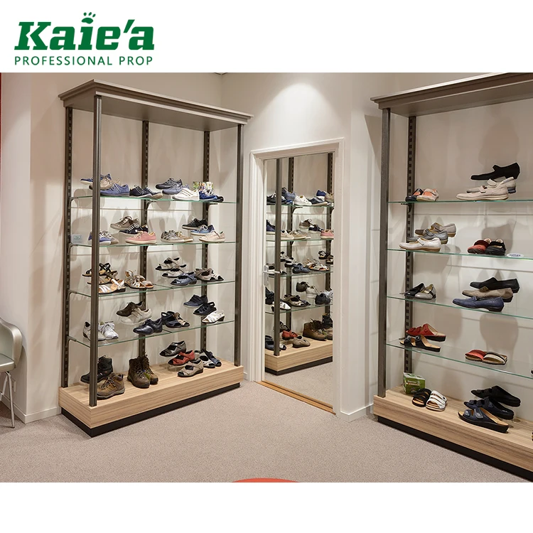 Custom made glass shoes rack display case for shoe/shoes display case/shoes store display case