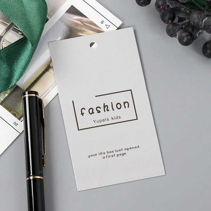 Printing Design Jeans Labels for Apparel Coated Paper Kraft Labels Hang Tag with Barcode QR Code for pants, Tshirt, garment