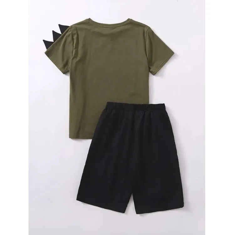 
Dinosaur Print Tee & Shorts Set Children Outfit Cotton Boys Suits Sets 