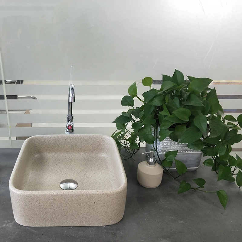 Cheap China Factory hotel modern rectangle beige sandstone cement concrete bathroom sink