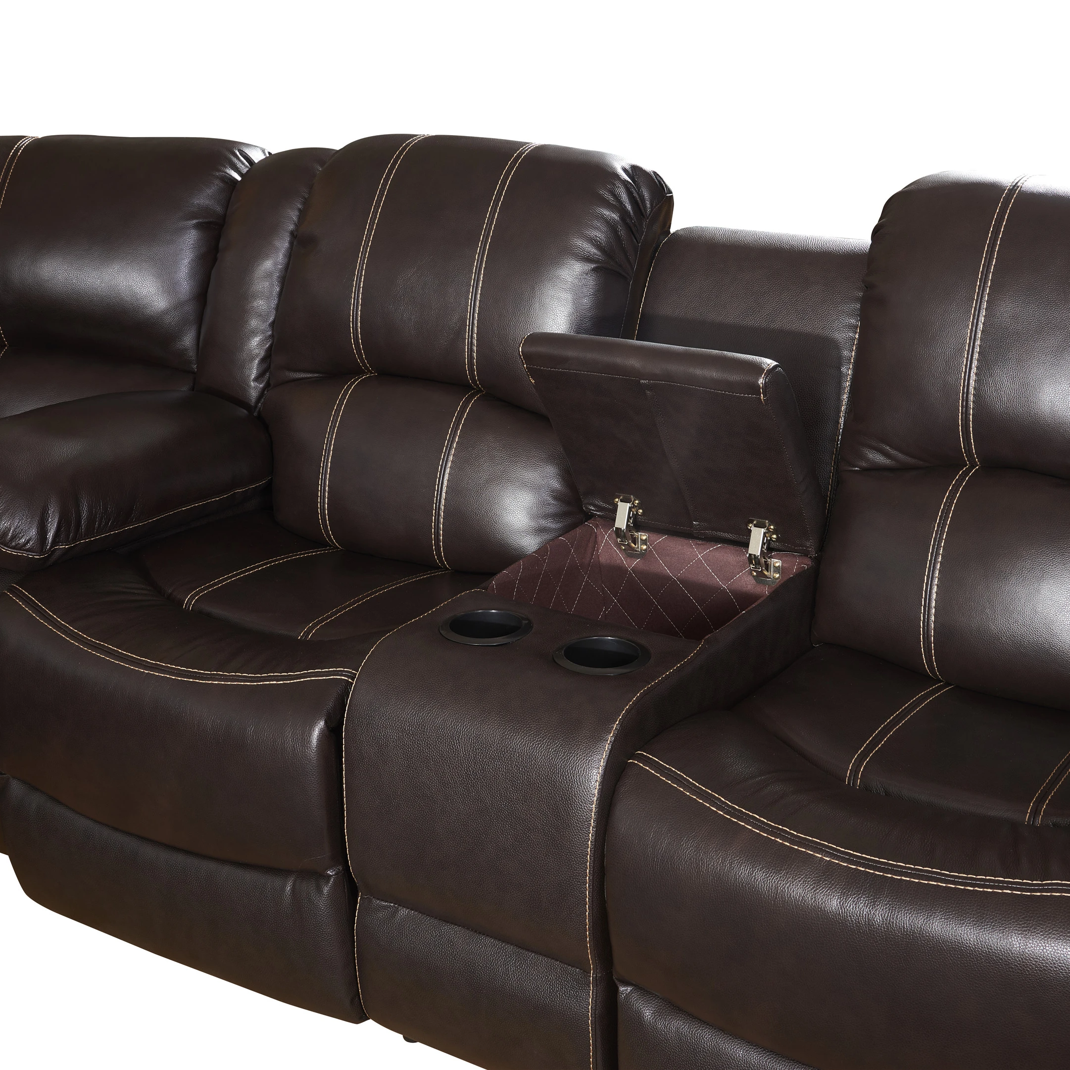 2023 living room sofas furniture PU leather reclining sofa traditional corner with consoles