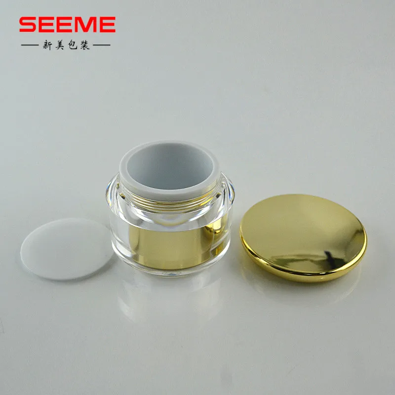 Golden Face Cream Jar Cream Acrylic Jar with Quality Cover 15ml 30ml 50ml Plastic Cosmetic Jar Skin Care Cream Cosmetic Packing