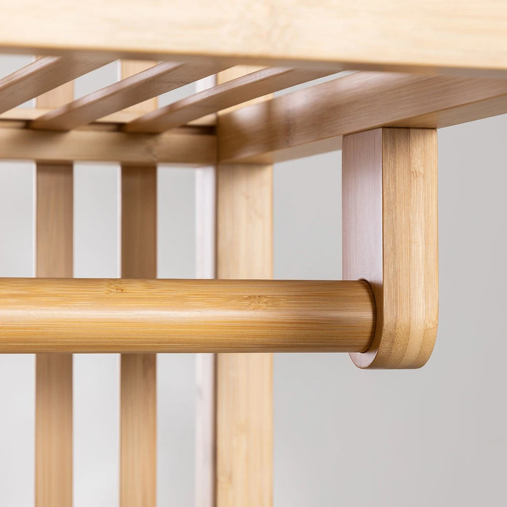 OEM ODM Movable Portable Bamboo Clothes Rack with Storage Shelf Outdoor Portable Clothes Drying Rack Flexible