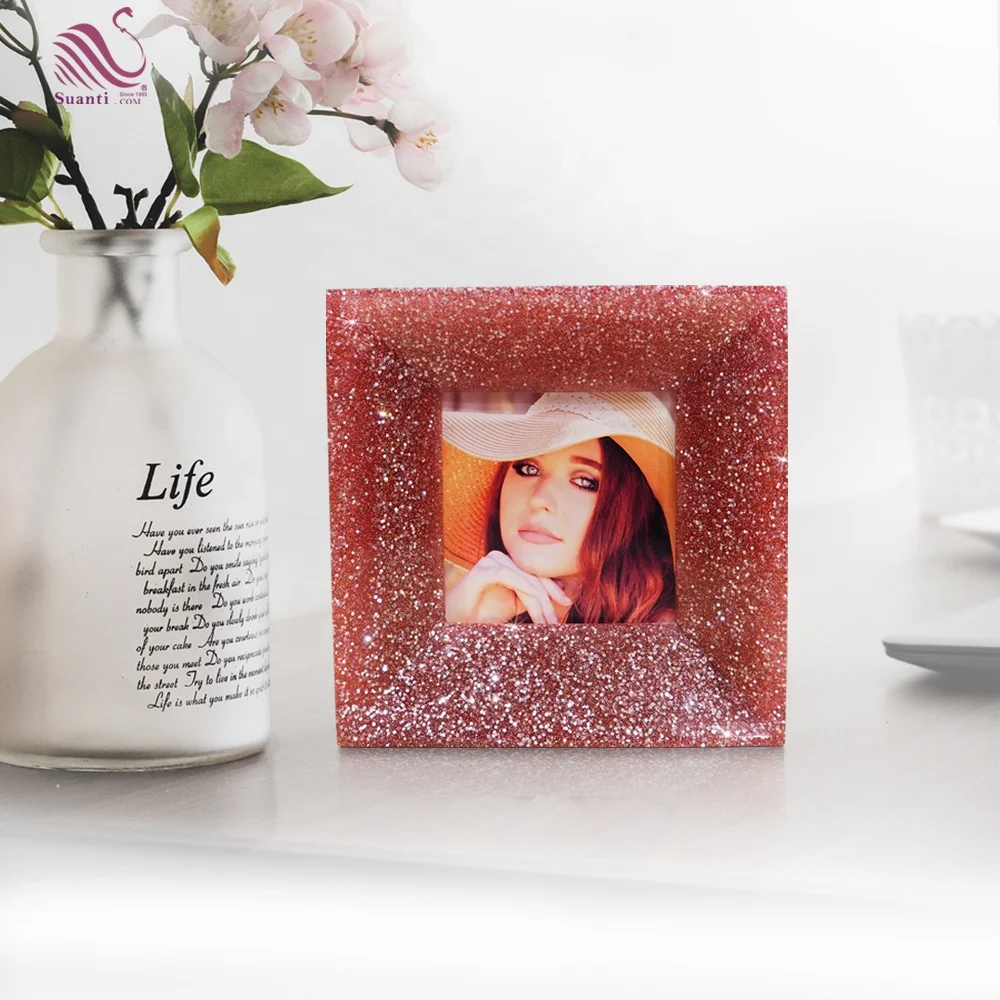Suanti crystal diamond resin photo frame wholesale large unique glitter mom picture frames