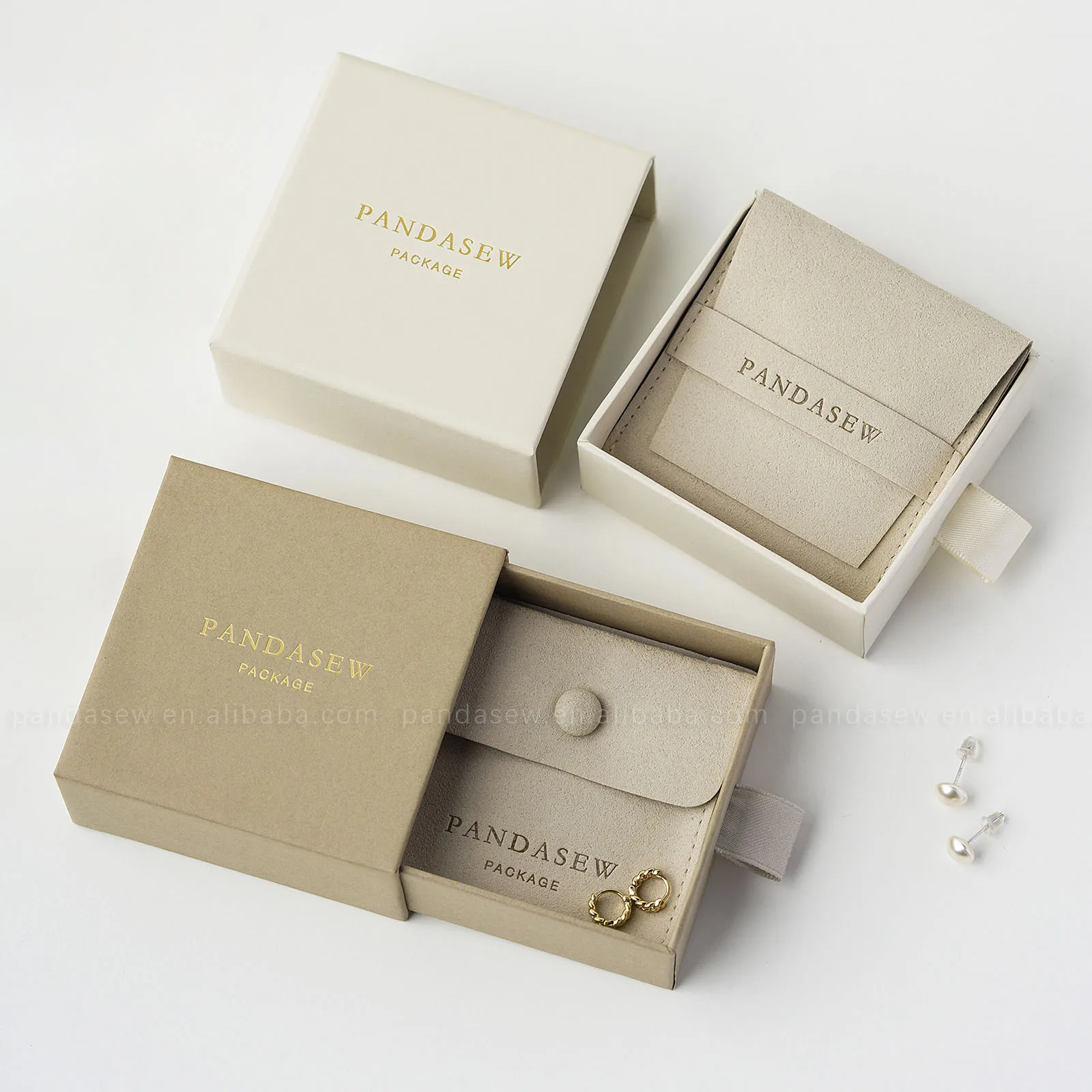 PandaSew Custom Jewellery Packaging Box Personalized Logo Jewelry Drawer Box with Microfiber Jewelry Pouch