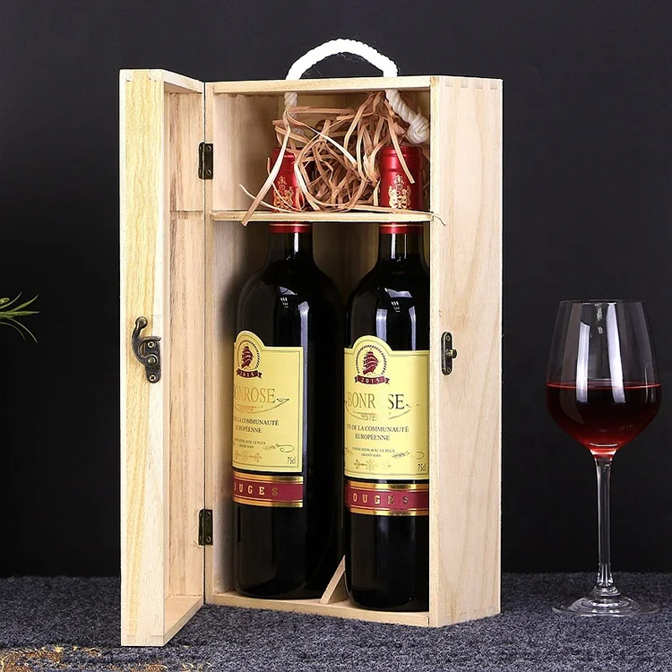 FHbiz Wholesale Customized Cheap Single 2 Pieces Bulk Wooden Wine Boxes Gift