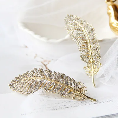 Women Gold/Silver Leaf Feather Hair Clip Hairpin Barrette Hair Accessories Pacifier Clip