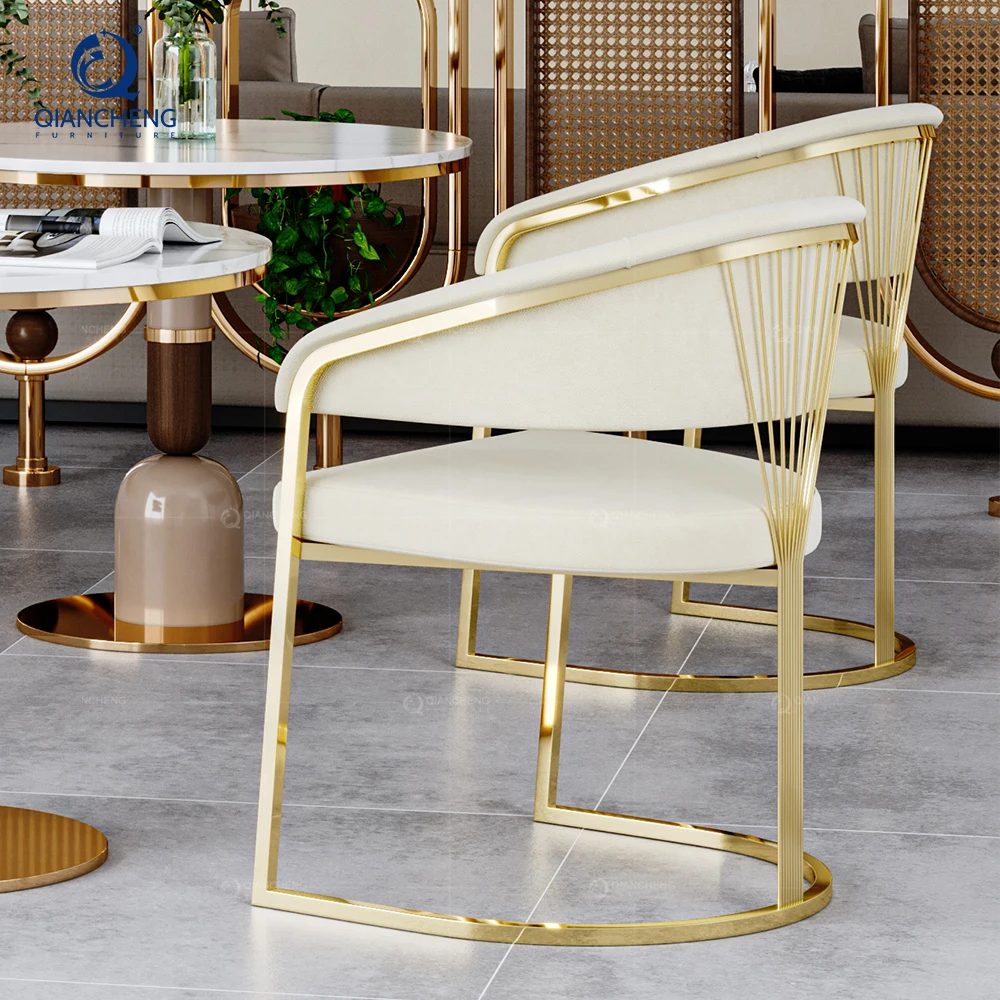 QIANCHENG ergonomic European style velvet upholstered restaurant hotel living room furniture luxe dining chairs