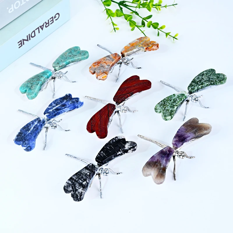 Wholesale healing stones handmade gemstone animal figurines crystal dragonfly for decoration