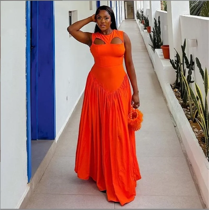 2024 Summer new sweet cute round neck sleeveless solid color plus size dress S-XXL casual street dresses for women