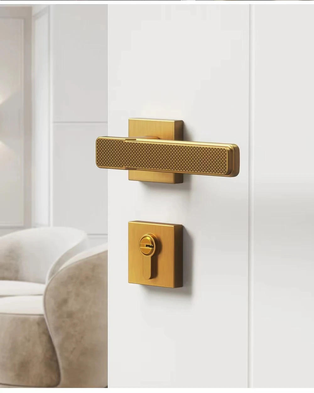 Modern Crank Zamak Door Handle Fit Hand Line Plated Black Door Lock Wooden Level handle