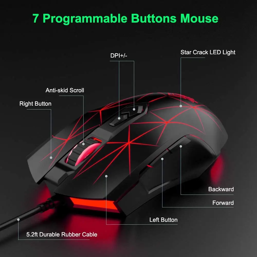 Ajazz AJ52 RGB Backlit Wired Gaming Mouse Adjustable DPI Programmable 7 Buttons Desktop Computer Mouse