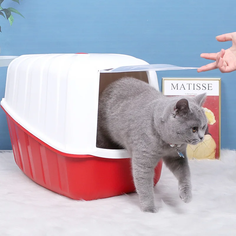 Cat Fully Enclosed Litter Box Anti-Splashing Kitten Toilet Litter Tray Covered with Scoop Hood & Charcoal Filter Easy Clean