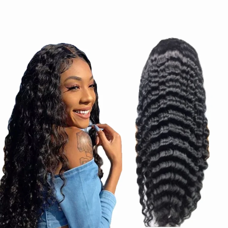 Free Sample Natural Color Deep Wave Lace Front Wig, 150% 180% 200% Density Virgin Brazilian Lace Front Human Hair Wig Vendors