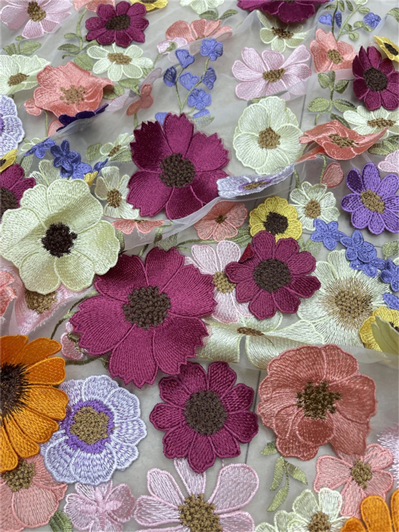3d ribbon floral lace fabric high quality korean swiss lace fabric