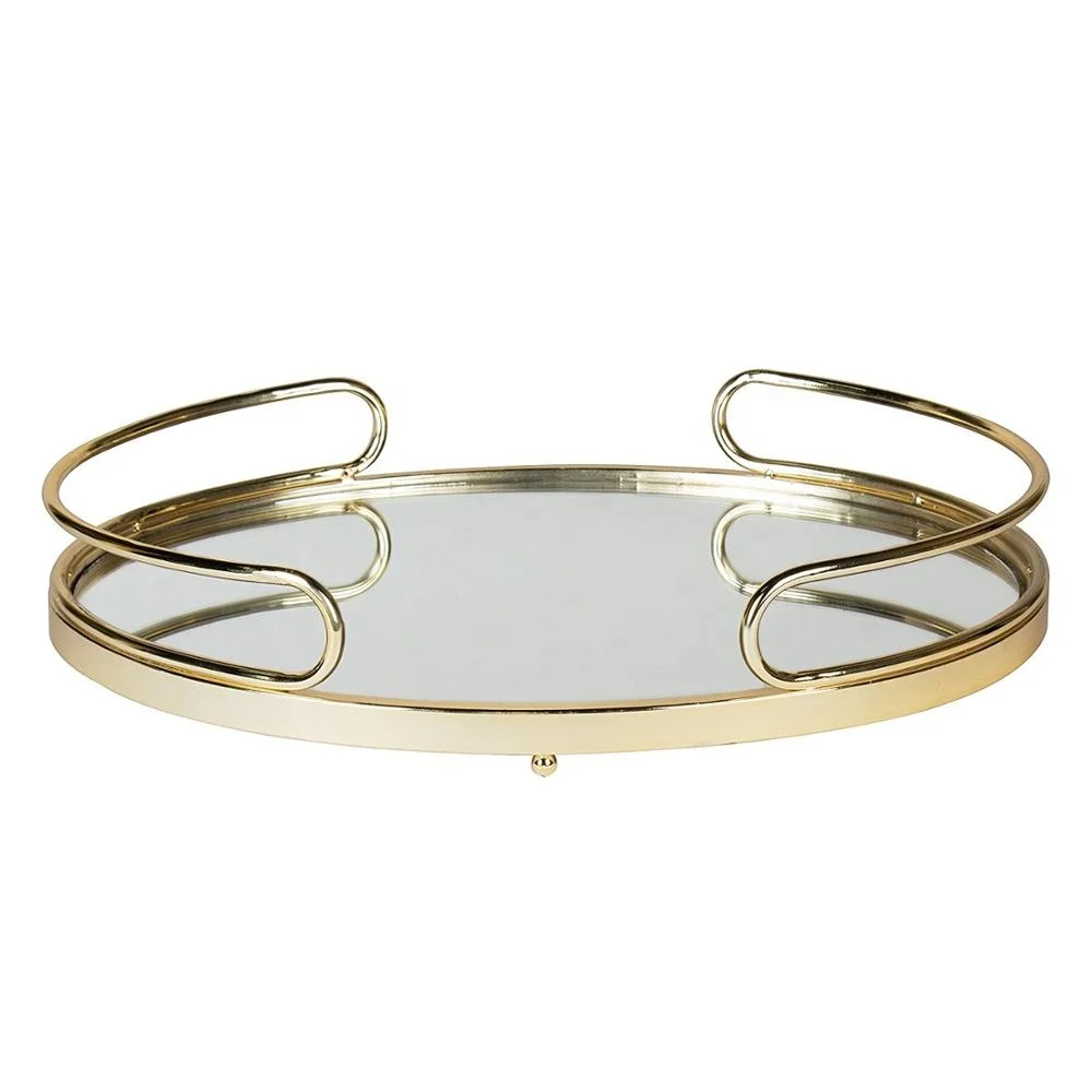 Gold Metal Mirror Round Decorative Tray