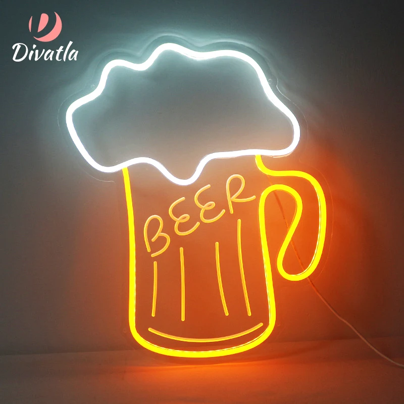 DIVATLA Customization Beer KTV&Bar Spots&Shops Trend Happy Party Ambiance Decorative Waterproof Acrylic Led Neon Lights Sign