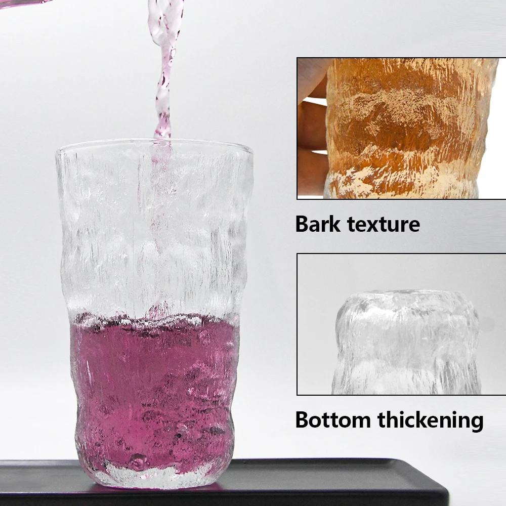 Factory Best Sale Glacier Grain Clear Glass Cup Nordic Style Whiskey Glass Cup 300ml