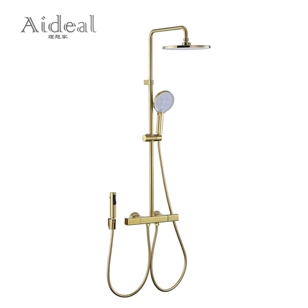 10 inches Bathroom Complete Shower 4 Function Gold Shower Set Suit Brass Body Golden Bathroom Shower Set