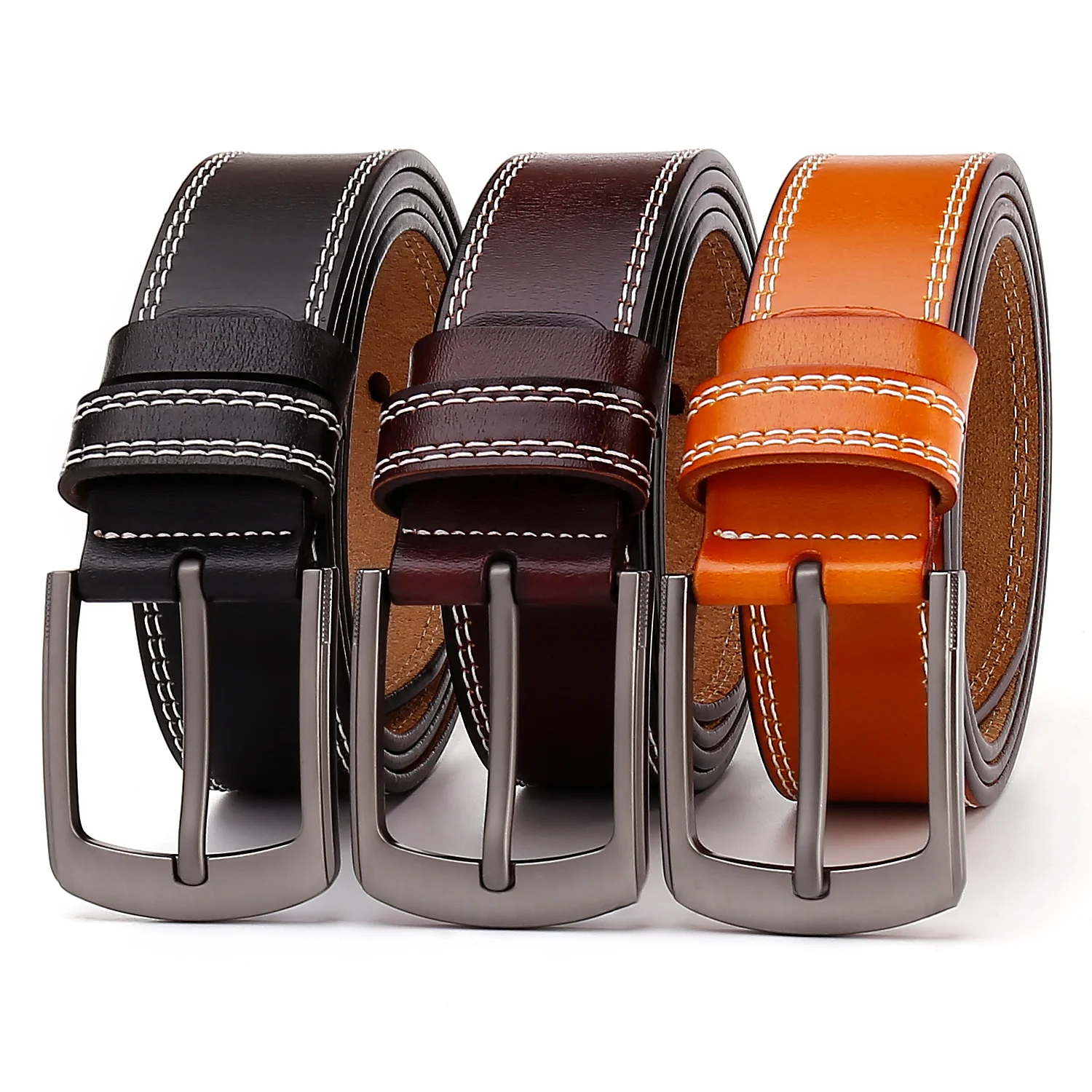 Customized Emboss Logo Leather Factory Wholesale Belt Comfortable Style Pin Buckle Genuine Leather Belt