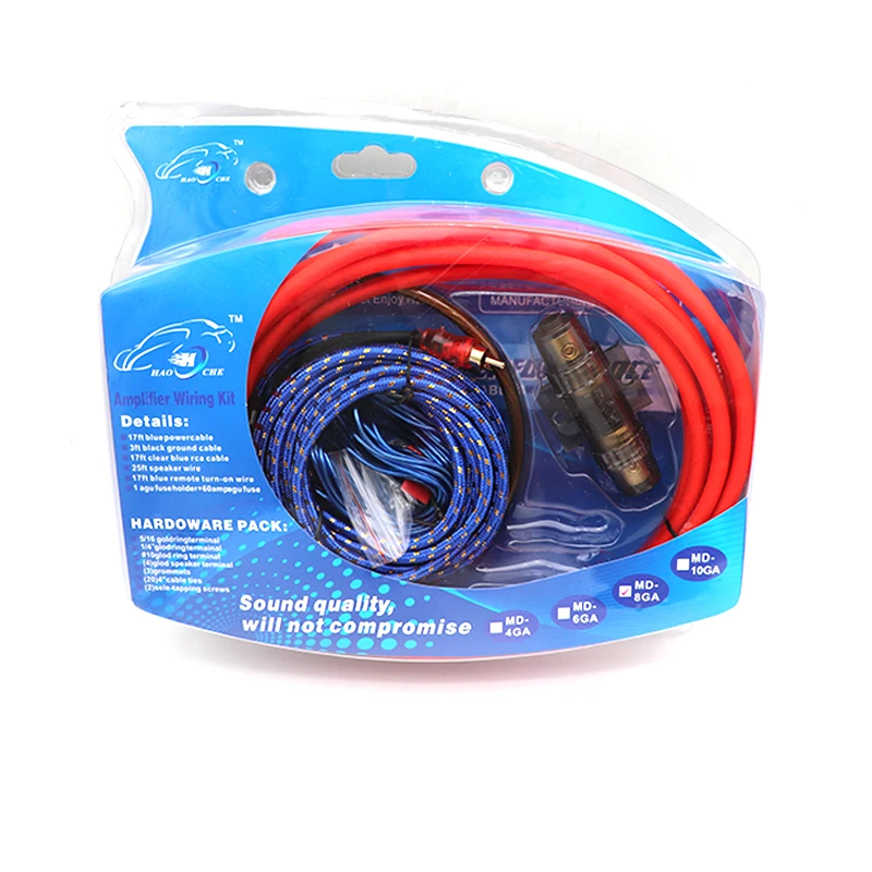 Wholesalers audio subwoofer power cable hot 8GA car amplifier wiring kits
