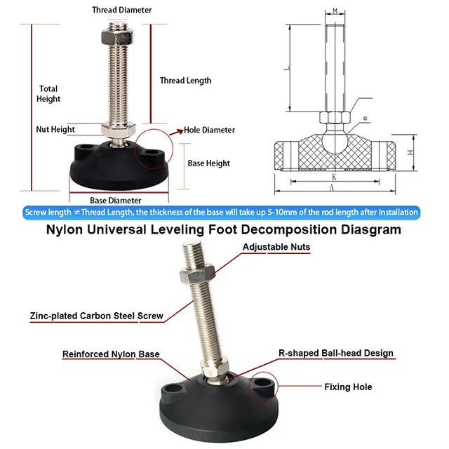 Low MOQ Equipment Leveling Feet Zinc Plated Swivel Adjustable Foot Machine M14 with Nylon Base Dia 100mm Bedroom Furniture