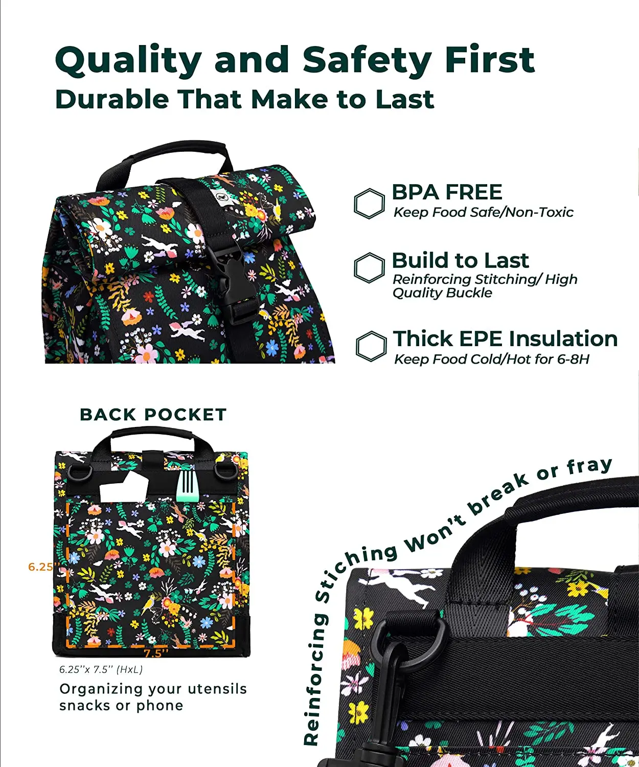 Multiple custom fashion Insulated Rolltop Lunch bag with high capacity handle carry bag