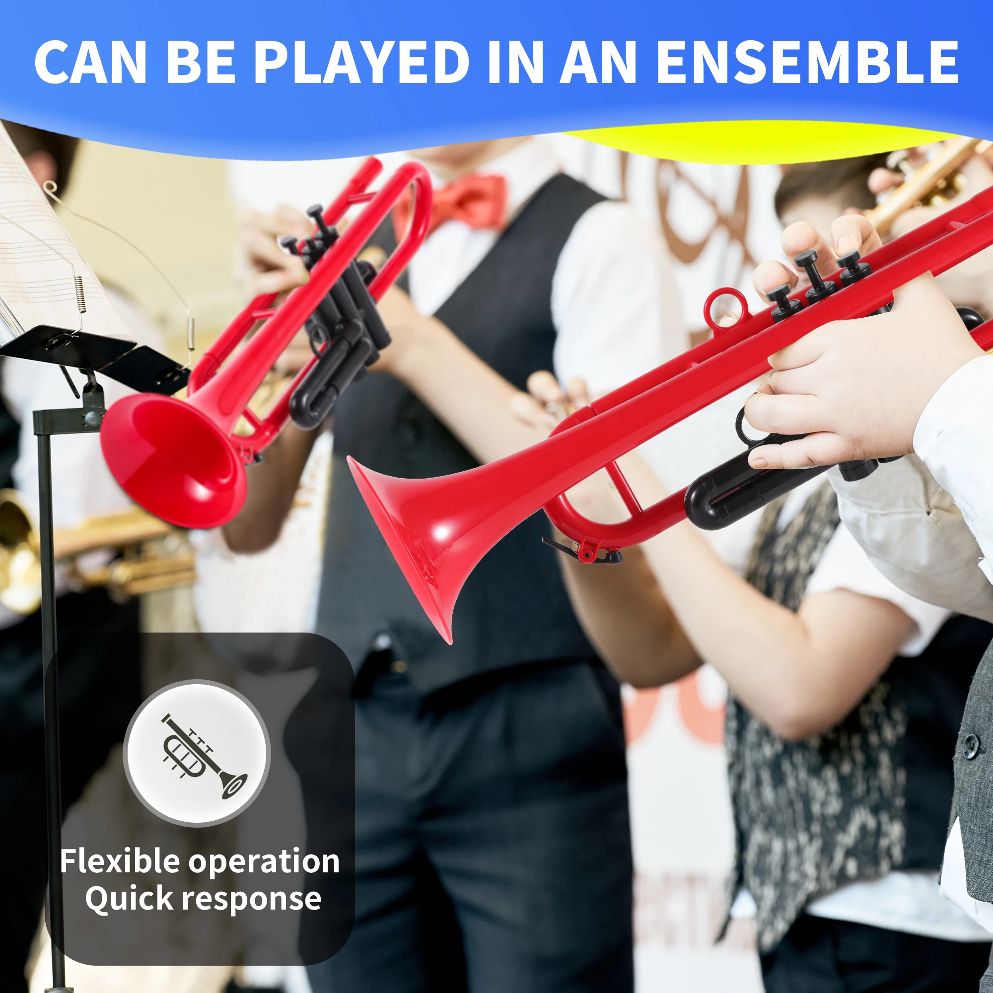 Bb Trumpet Standard Trumpet set with Carrying Case Lightweight Plastic Trumpet for Student Beginner Musical Instrument