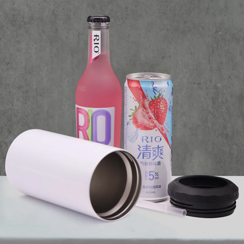Wholesale 4 in 1 16oz skinny straight Stainless Steel Insulated sublimation can cooler for keeping drinking cold