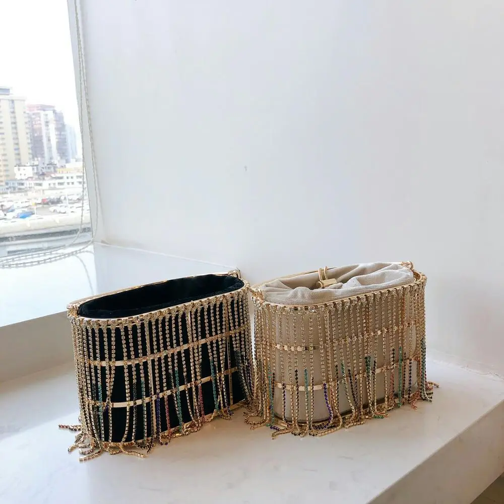 
New Various Alloy Style Bags Fashion Tassel Pearl Rhinestone Decoration Shoulder Messenger Bag Woven Shell Sequins Dinner Bag 