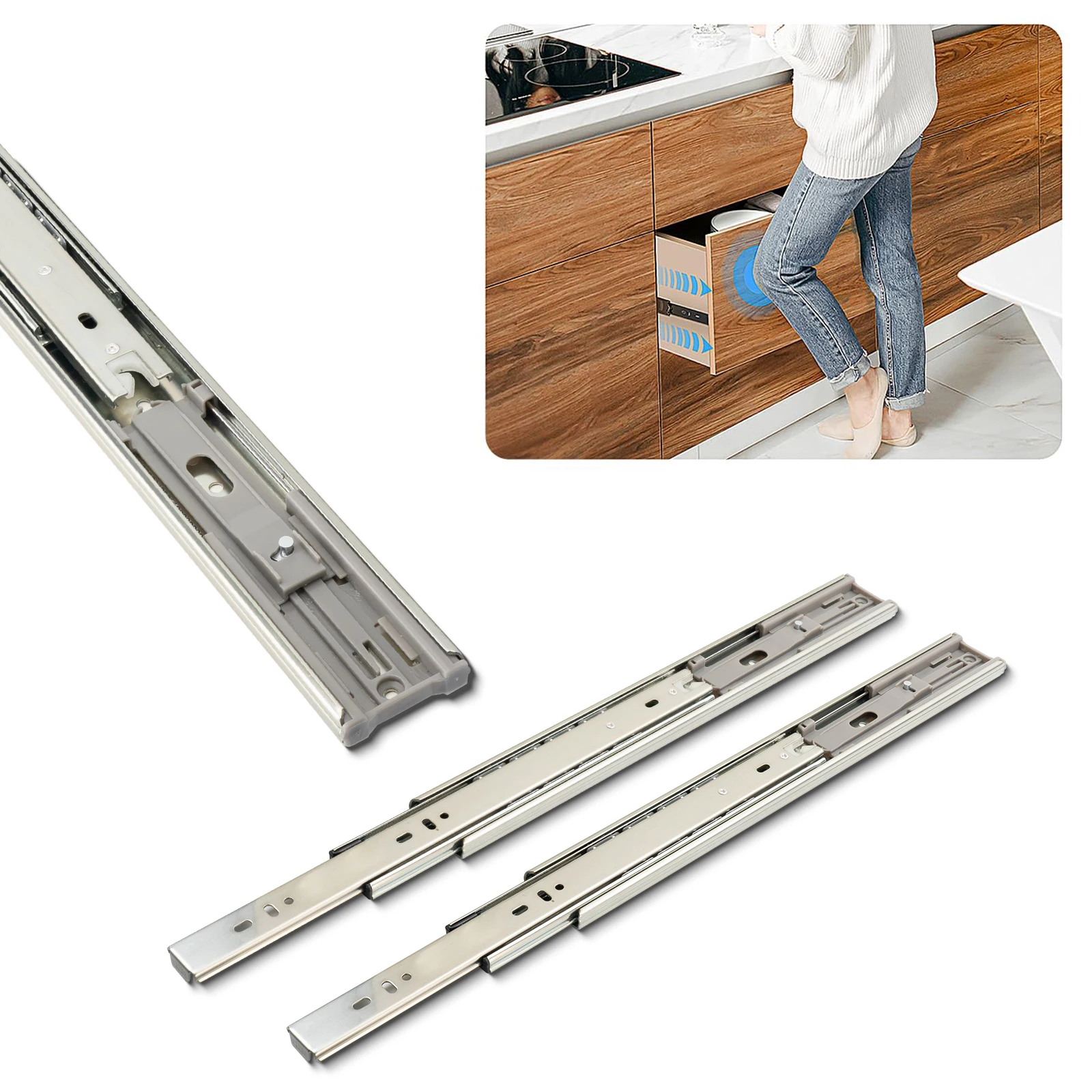 Storage Cabinet Full Extension Drawer Slides - 22 Inch Soft Close Ball Bearing Drawer Slides