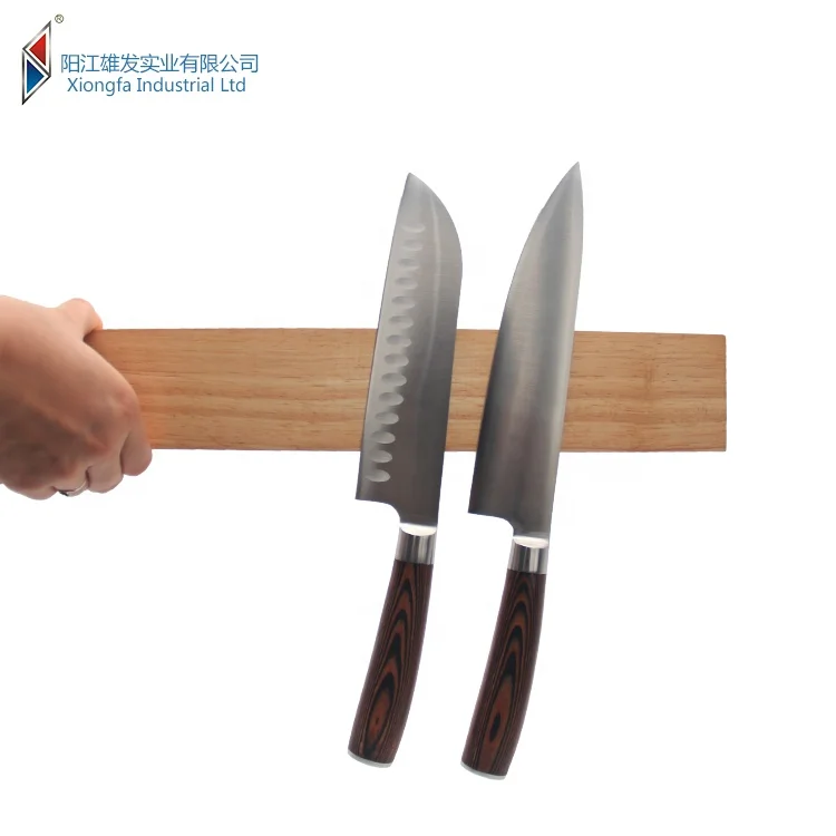 Hot Sale 14 Inch Eco friendly Bamboo Rubber Wood Magnetic Knife Block Magnetic Knife Strip with Stainless Steel Back Bracket